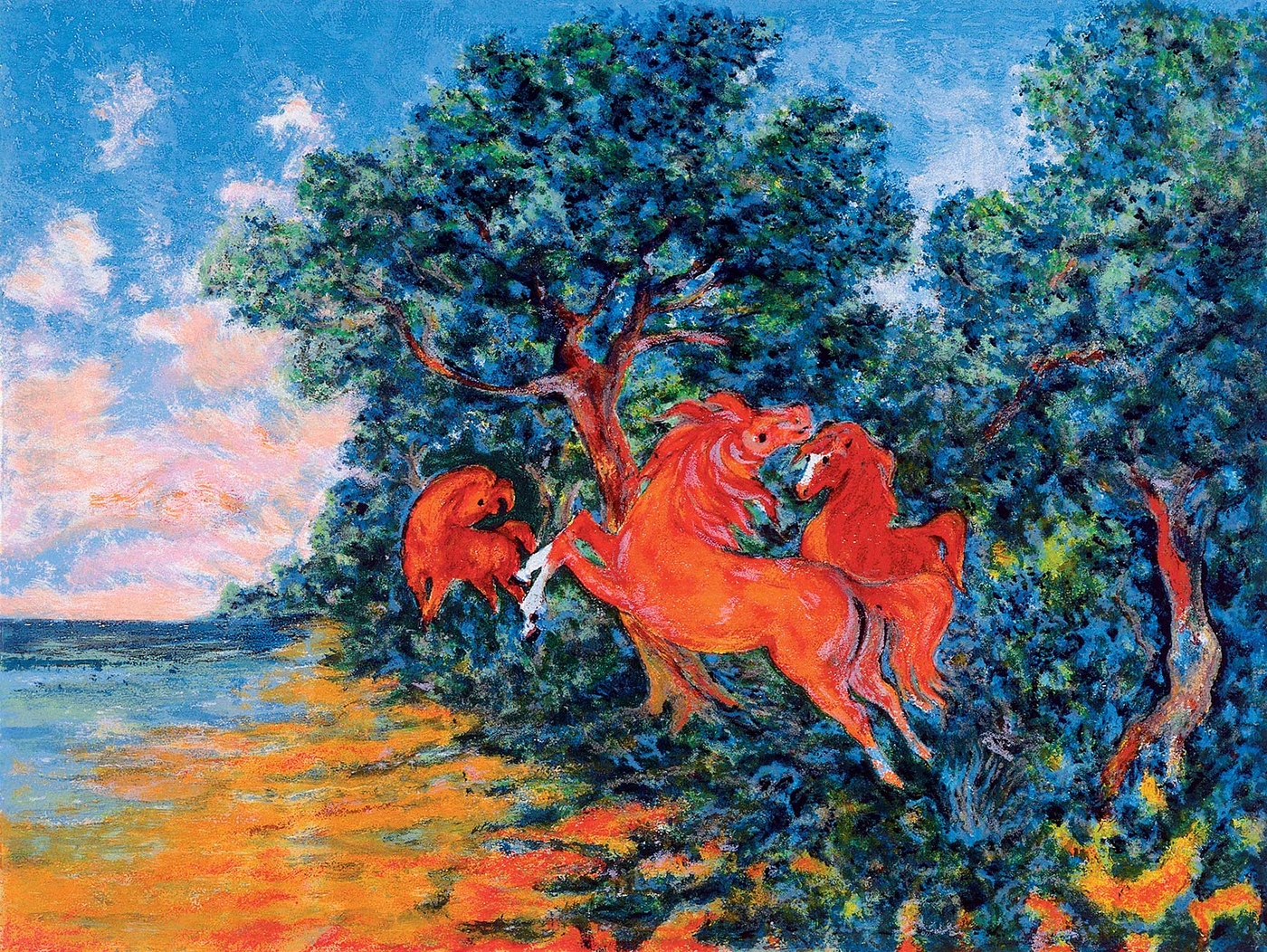 Tre cavalli nella pineta